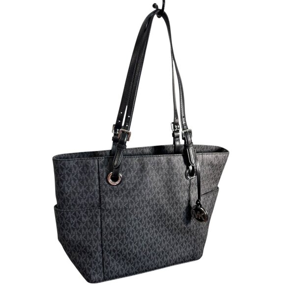 Michael Kors Jet Set Signature Black Monogrammed PVC Tote Bag - Picture 1 of 15